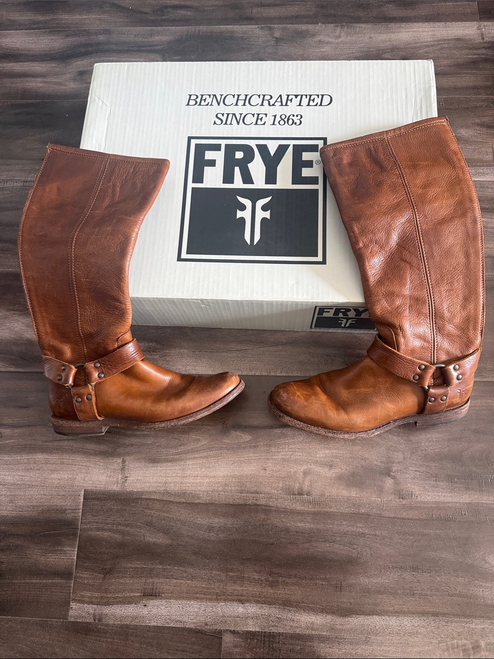 Frye Tan Leather Harness Knee-High Boots
